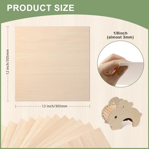 12 Pack Basswood Sheets 1/8x12x12 Inch for Crafts,Unfinished Wood for Laser Cutting & Engraving,Wood Burining,Plywood for Architectural Models. - size: 12P 12x12x1/8in