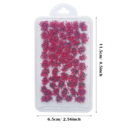 Woohome 53 Pcs DIY Miniature Flower Cluster Self Adhesive Flower Vegetation Groups Red Static Grass Tufts for Train Landscape Railroad Scenery Sand Military Layout Model Miniature Bases and Dioramas - color: Red