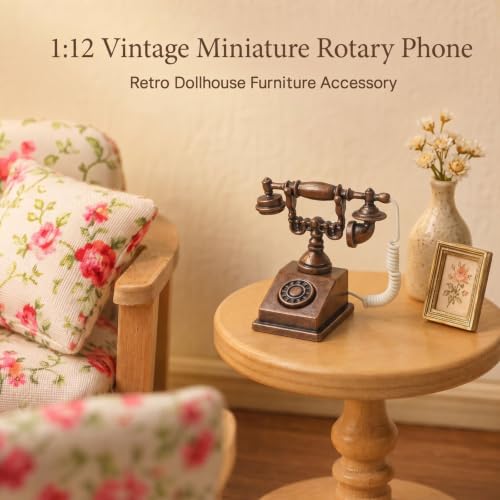 Dollhouse Miniatures 1 12 Scale Vintage Telephone Desk Accessories Decor - color: Coppery