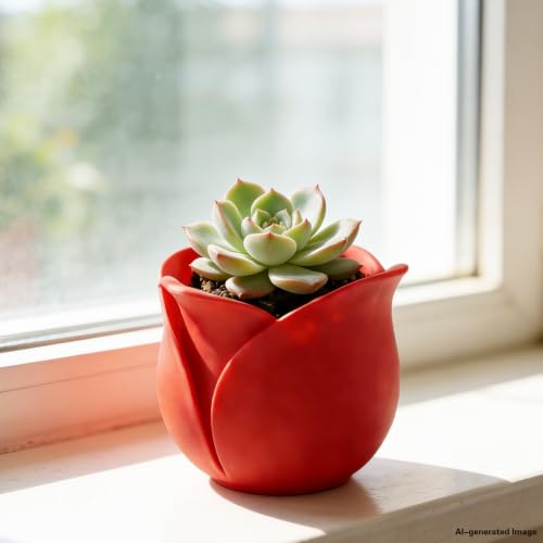 AGLOO Rose-Shaped Succulent Pots – Mini Flower Pots Tiny Planters for Desk Decor,3D Printed Small Cactus Pot for Office or Home, (Set of 2)