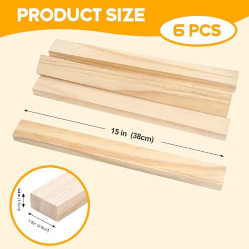 Wood Strips Planks 3/4"x 1.5" x 15", 6 PCS Wooden Dowels for Crafts - size: 3/4" x 1.5" x 15"-6 PCS