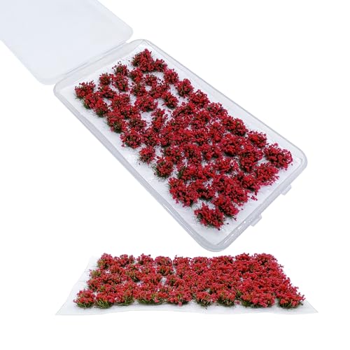 Woohome 53 Pcs DIY Miniature Flower Cluster Self Adhesive Flower Vegetation Groups Red Static Grass Tufts for Train Landscape Railroad Scenery Sand Military Layout Model Miniature Bases and Dioramas - color: Red