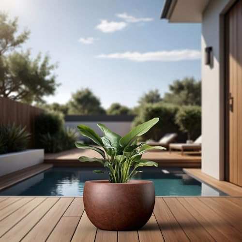 Kante Accent Round Bowl Rusty Concrete Planter 15.7" Dia, Outdoor - color: Rusty, size: 15.7" d