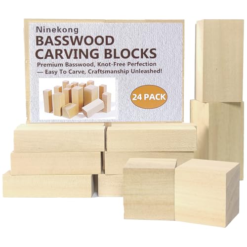 Ninekong 24PCS Basswood Carving Blocks with 3 Sizes，Whittling Wood Carving Kit,Soft Basswood for Carving(4"x1"x1",4"x2"x2",2"x2"x2") - size: 24 pieces 1x1x4/2x2x4/2x2x2 inch