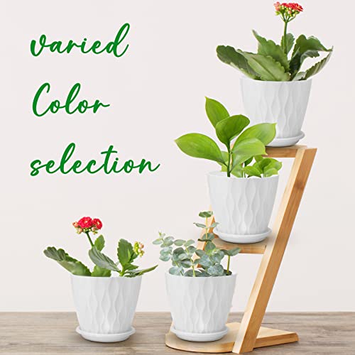 YNNICO 6 inch Plant Pots for Indoor with Drainage Holes and Tray Saucers - color: White, size: 6 inch