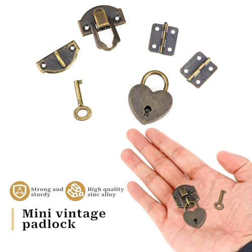 2 Set Antique Bronze Hasp Latch 27 X 30 mm Hasp Latch Mini Box Hinges and Love Locks with Keys Decorative Lock Buckle with Screws for Jewelry Wooden Box and DIY Crafts - style: a