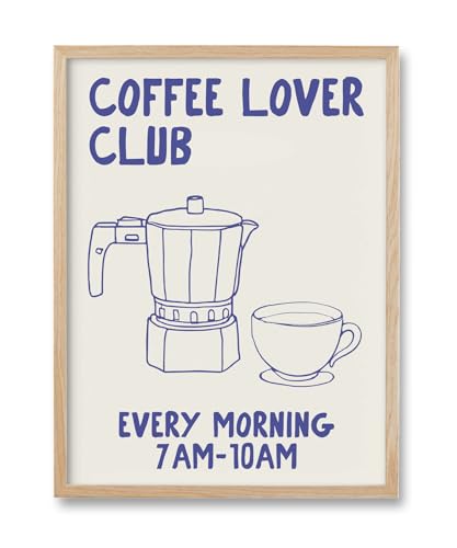 HesenDot Coffee Lover Club Framed Wall Art,Moka Pot Coffee Bar Print,12x16 - color: Coffee Lover Framed