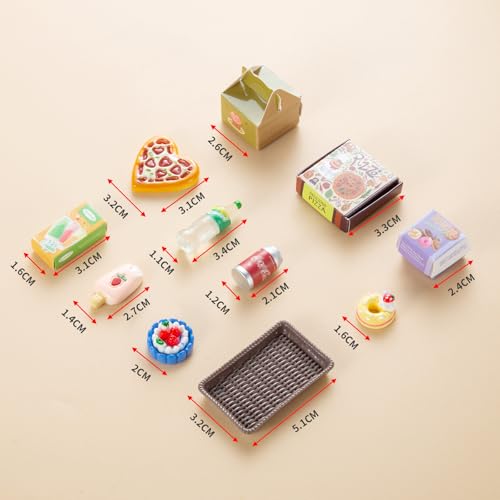 86 Pieces Miniature Pepperoni Pizza Cakes Donuts Tarts Ice Cream Burgers Set with Box for Dollhouse Mini Simulation DIY Prop Decoration Play Food Toys Pretend Kitchen Stores Supermarkets Accessories