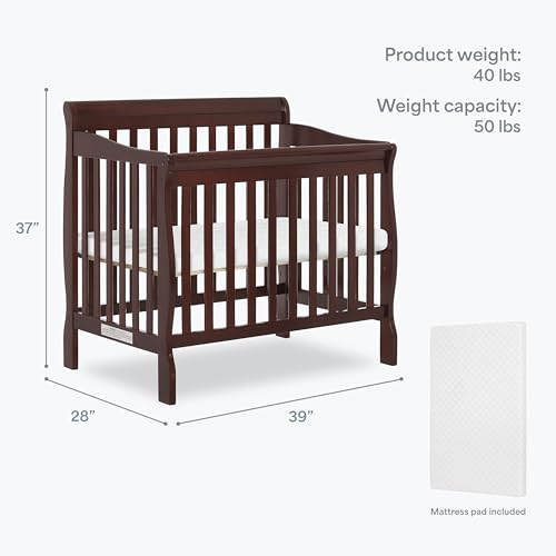 Dream On Me 4-in-1 Mini Baby Crib for Small Spaces, Aden, Espresso - color: Espresso