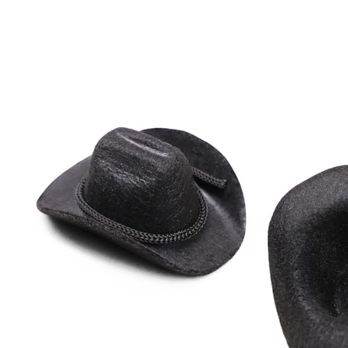 Dollhouse Cowboy Hat, Miniature Cowboy Hat, 1:6 Scale Miniature Soft Cowboy, Mini Hat, Brown/Black, American Old West Hat, for Dollhouse Craft Supplies (2PCS) (Black) - color: Black