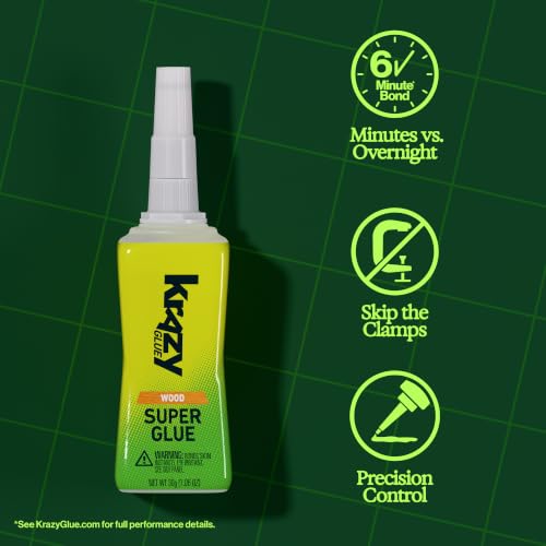 Krazy Glue Fast-Dry Wood Superglue, Strong Adhesive + Precision Tip (30g)