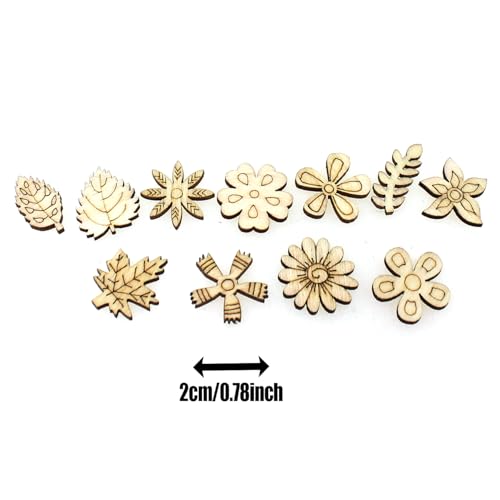 100PCS Wooden Floral Ornament Unfinished Openwork Piece 1 Inch Handcrafted Decorative Accessories DIY Graffiti Painting Sheet