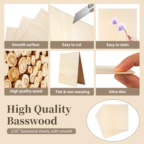 Balsa Wood, Plywood Sheet, Unfinished Basswood Blanks, 12×12×1/8 in, 5 Pcs - size: 5 Pack -12X12X1/8 Inch
