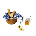Miniature Food Dollhouse Accessories Garden Decor 1:12 Scale Bread Honey Picnic Basket Cloth Flowers 9PCS Garden Decoration Mini Room Display Props Model (Blue Picnic Cloth) - style: Blue Picnic Cloth