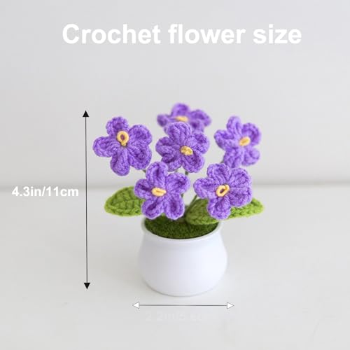 Crochet Flowers Cute Potted Flower, Handmade Knitting Myosotis Flower - color: Dark Purple