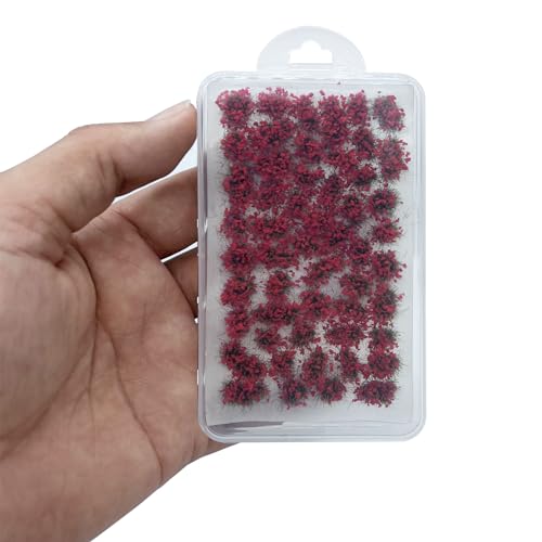 Woohome 53 Pcs DIY Miniature Flower Cluster Self Adhesive Flower Vegetation Groups Red Static Grass Tufts for Train Landscape Railroad Scenery Sand Military Layout Model Miniature Bases and Dioramas - color: Red