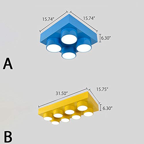 LAKIQ Modern Children Room Flush Mount Ceiling Light Fixture Acrylic Creative Colorful Block Toy Shape Kids Room Close to Ceiling Lighting for Kids Bedroom Kindergarten Playground (Square,Red) - color: Red, size: Square