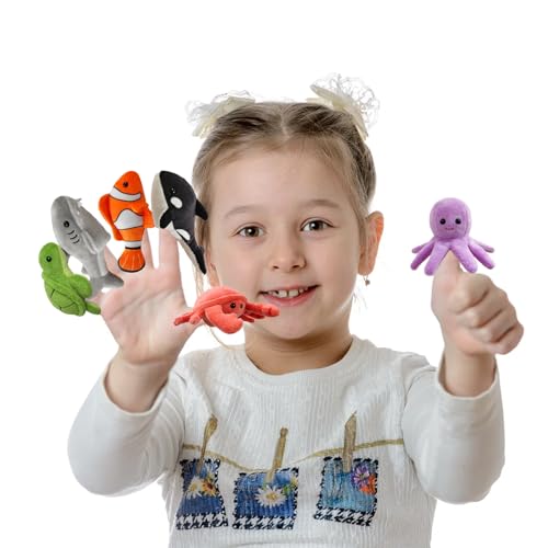 6pcs Finger Puppets Set, Cute Sea Animal Finger Puppet for Role-Playing Mini Hand Puppets Suitable for Kids,Sea Animal Puppets for Storytelling, Realistic Finger Puppet for Toddlers. - color: Sea