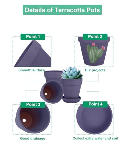 vensovo 4 Inch Purple Terracotta & Clay Pots with Saucer, 6 Pack - color: Purple