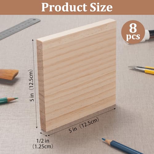 5″ X 5″ Wood Squares Wooden Blocks for Crafts 1/2″ Thick, 8 PCS Blank Wood Blocks Planks Pieces for Crafting, Unfinished Wooden Boards Panels for Paintings, DIY Signs, Woodworking - size: 5″x5″x1/2″ - 8PCS