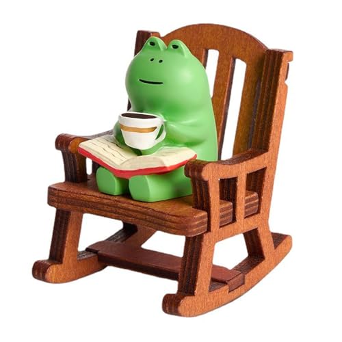 Funny Cute Miniature Frog Figurines - Frog Sculpture for Shelf, Desk Decoration (01-Frog-Rocking Chair)