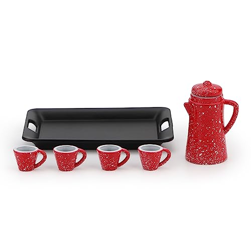Dollhouse Miniature Spotted Coffee Pot with 4 Cups and Tray Kitchen Accessories 1:12 Scale Appliance Model Japanese Model Dollhouse Ornament Accessories (RED) - color: Red