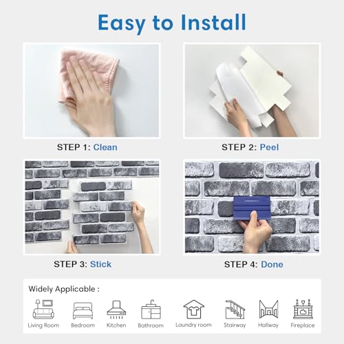 COMSTICKC 3D Faux Brick Wall Panels Peel and Stick, 10 Pcs 11.8" x 11.8" - color: Gray Brick