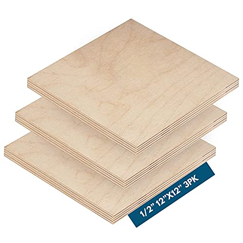1/2" x 12 x 12 Baltic Birch Plywood – B/BB Grade (Package of 3) Perfect for Arts and Crafts, School Projects and DIY Projects, Drawing, Painting, Wood Engraving, Wood Burning and Laser Projects - size: 1/2" x 12" x 12"