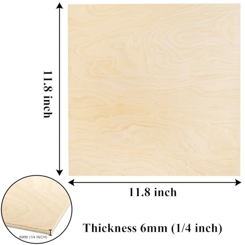 Yarlung 10 Pack Baltic Birch Plywood, 11.8 x 11.8 x 1/4 Inch Birch Wood Sheets, Unfinished Wood Board for Crafts, Lasers, Models, Painting, Wood Engraving