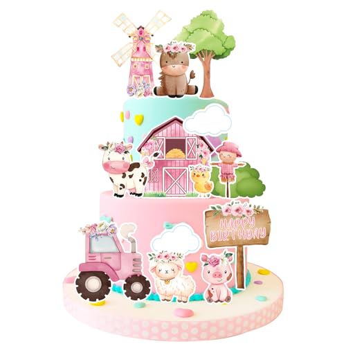 MEMOVAN Pink Farm Cake Toppers Farm Animal Cake Decor Farm Cupcake Toppers - color: Pink