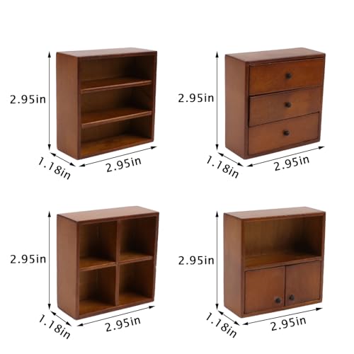 4PCS Miniature Furniture Set Wooden Cabinet Cupboard 1:12 Dollhouse Various Styles Decoration DIY Dollhouse Freely Combinable Furniture Kit Kitchen Bedroom Living Room Display Ornaments (Brown) - style: Brown