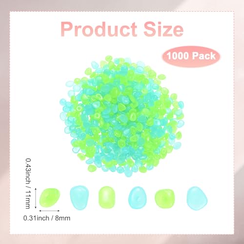 M METERXITY 1000-Pack Glow in The Dark Rocks, 0.43" Resin Outdoor Garden Decorations Luminous Pebbles Stones for Garden Plants/Aquarium/Backyard Path, Aquarium Gravel [Light Blue, Green] - color: Light Blue, Green