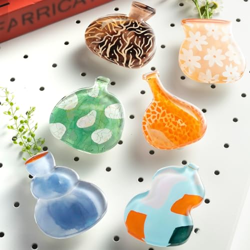 Set of 6 Acrylic Mini Vase Magnets with Dropper Glass Tube for Flower Arrangement Artistic Plant Pots Refrigerator Sticker Set