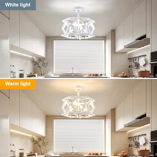 Antique White Semi Flush Mount Ceiling Light, Modern Foyer Lighting Fixture, 4-Light Metal Ceiling Lamp, Small Farmhouse Chandelier for Hallway Entryway Porch Bedroom Kitchen - color: White