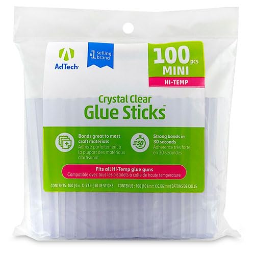 AdTech Hi-Temp Mini Hot Glue Sticks, Clear (100 Sticks) | Quick Bonding for Crafting & DIY Projects | Compatible with Mini Glue Guns | Non-Toxic - size: 100 pieces total (Pack of 1)