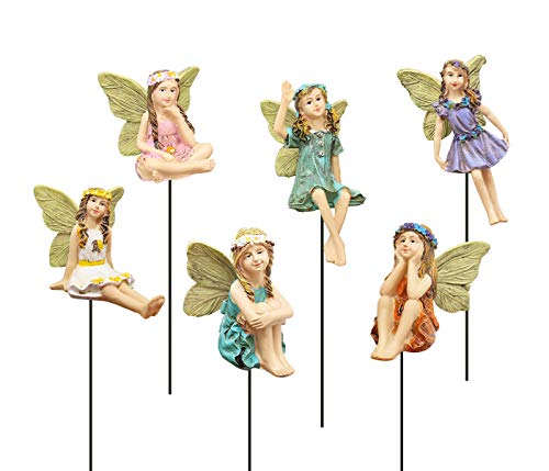 Fairy Garden Vintage Resin Fairy Figurines for Outdoor Garden Yard Lawn Supplies Home Decor Set of 6 - color: Green