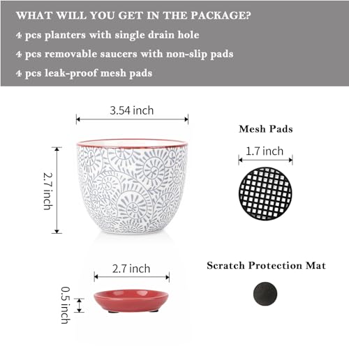 Selamica Ceramic Succulent Pots with Drainage Holes, Small Flower Pots 3.5 Inch Plant Pots for Indoor Plants with Saucers, Cactus Succulent, Home Decor, Set of 4, Assorted Colors - color: Assorted Colors, size: 3.5 Inch, Set of 4