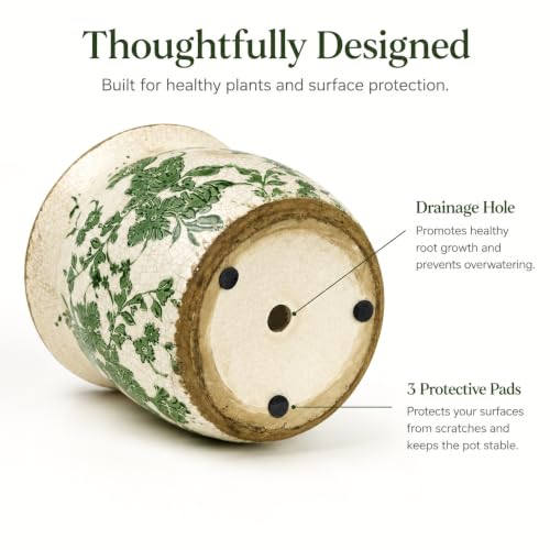 Doysayes Vintage Ceramic Flower Pot for Indoor Plant with Drainage Hole - color: Green