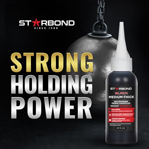 STARBOND 2 oz Black Medium-Thick Premium CA Glue, 6 oz Aerosol Accelerator Bundle, Cyanoacrylate Adhesive Super Glues, for Woodworking, Wood Knots and Voids, Woodturning, Guitar, Hobby - color: Black, size: 2 ounces, 6 ounces