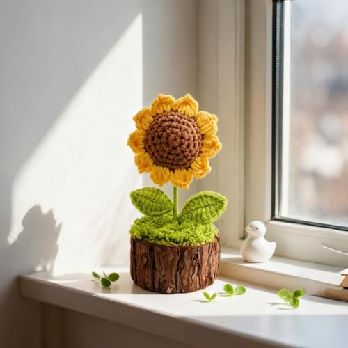 Crochet Sunflowers Flowers Bouquet for Women Office Desk Decor - color: Crochet Sunflower