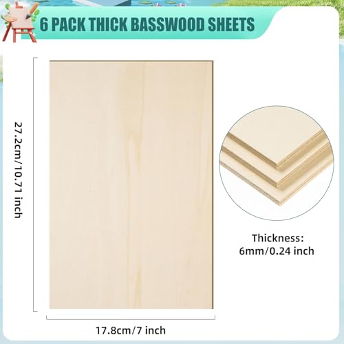 6 Pack 10.7 x 7 x 1/4 Inch-6mm Thick Basswood Sheets for Crafts Unfinished Plywood Sheets Rectangular Wood Panel Boards for DIY Laser Project, Wood Burning, Engraving, Architectural Models, Staining - size: 10.7 x 7 x 1/4 Inch