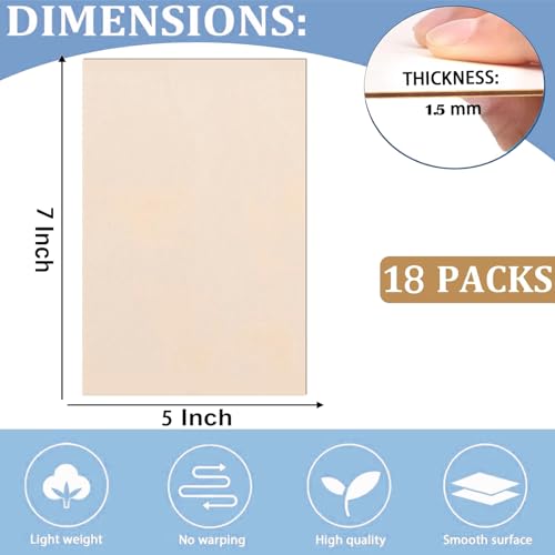 18 Pack Selected Basswood Sheets for Crafts-5 x 7 x 1/16 Inch- 1.5mm Thick Plywood Sheets - Balsa Wood Sheets -Unfinished Wood Boards for Laser Cutting, Wood Burning, Architectural Models, Staining - color: 5"x7"x1.5mm