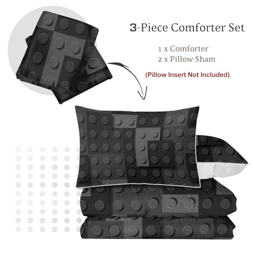 BlessLiving Kids Building Blocks King Comforter Set Geometric Minimalist Bedding Set Modern Black Grey Microfiber Comforter Soft Lightweight Bed Set for Apartment Dorm Bedroom - color: Black Building Blocks, size: King