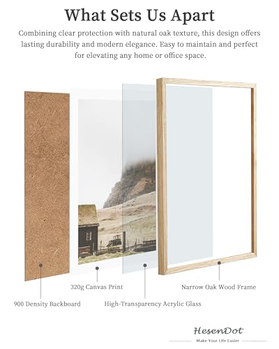 HesenDot Farmhouse Mountain Cabin Natural OAK Wood Framed Wall Art, 12x16in - color: Framed House and Hill