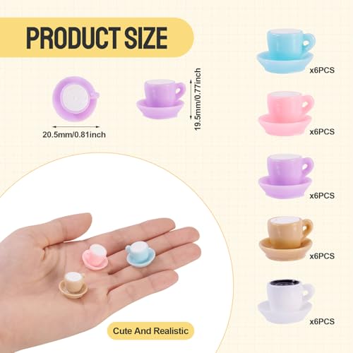 Beadthoven 30Pcs Mini Resin Coffee Cups Miniatures Food Kitchen Sets Coffee Mug Miniature Food Drink Kitchen Decoration for Micro Landscape Party Keychain Earrings DIY Jewelry Mixed Color