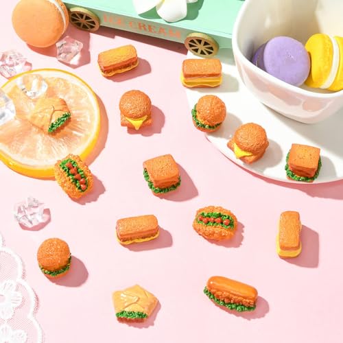 Stiesy 16 Pcs Mini Hamburger Replicas Set Resin Miniature Food Figurines Bread Models for Diner Theme Display Adult Collectible Shelf Decor Mixed Style - color: Hamburger-16pcs