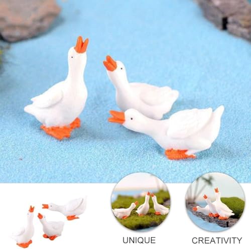 3Pcs Miniature White Goose Figurines, Handcrafted Resin Farm Animal Statues for Fairy Garden Decor,DIY Terrarium and Miniature Landscape Scenes