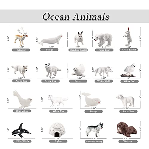 EOIVSH 18PCS Arctic Animal Figures, Realistic Polar Animal Toys Figurines for Kids Toddlers, Plastic Ocean Sea Creatures Figures with Arctic Fox Wolf Snowy Owl Polar Bear Reindeer Bluga Whale - style: 18 PCS