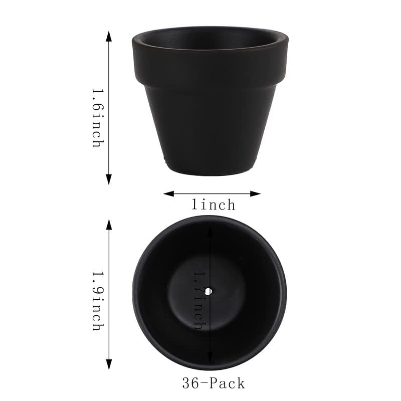 Yishang 1.9 Inch Tiny Black Terracotta Pots Pack of 36-Small Mini White Clay Pots with Drainage Holes Flower Nursery Terra Cotta Planter for Tiny Cactus,Herb,Succulent Plants,Crafts - color: Black