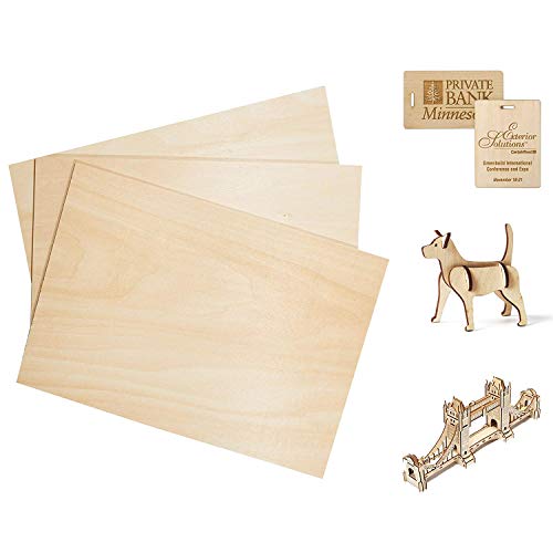 CRAFTIFF Plywood Board Basswood Sheets 1/8 inch, Thin Natural Unfinished Wood for Crafts, Hobby and Model Making – 3mm Pack (3pcs (300x200mm))